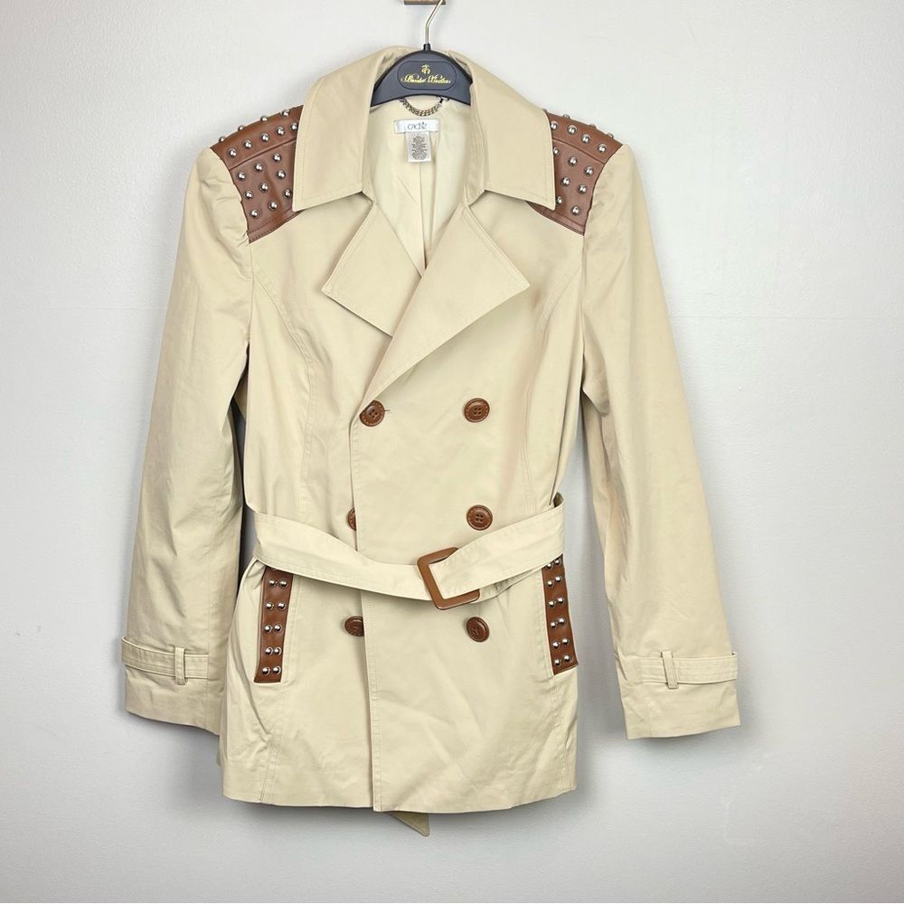 Cache Studded Midi Trench Coat with Belt Vegan Leather Buckle L